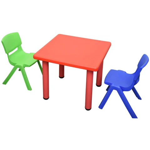 HelloDeal 60 x 60cm Kids Square Table and Green/Blue 2 Piece Chair - Red