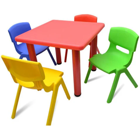 HelloDeal Set of 4 Kids Mixed Chair and Square Table - Red