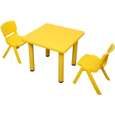HelloDeal 60 x 60cm Kids Square Table and 2 Piece Chair - Yellow