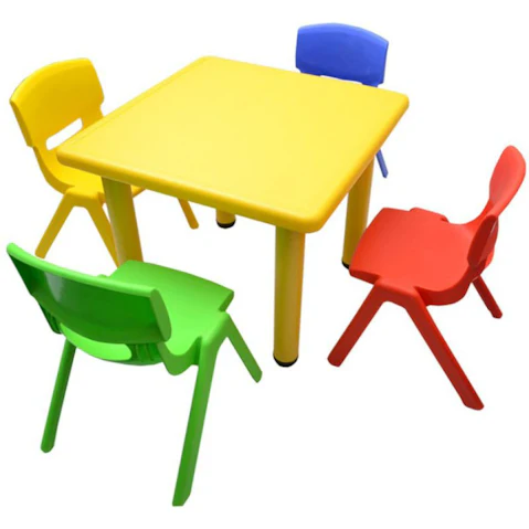 HelloDeal Set of 4 Kids Mixed Chair and Square Table - Yellow