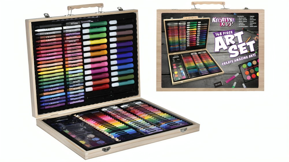 Kreative Kids 168 Piece Art Set in Wooden Carry Case