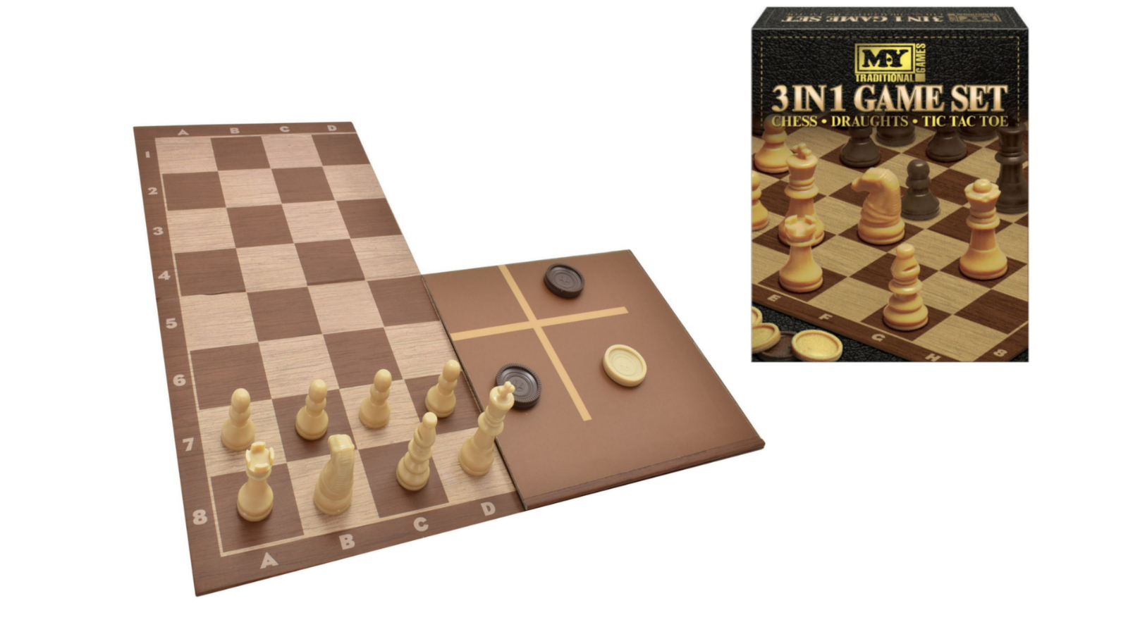 M.Y 3-in-1 Chess and Checker and Tic-Tac Toe Game Set