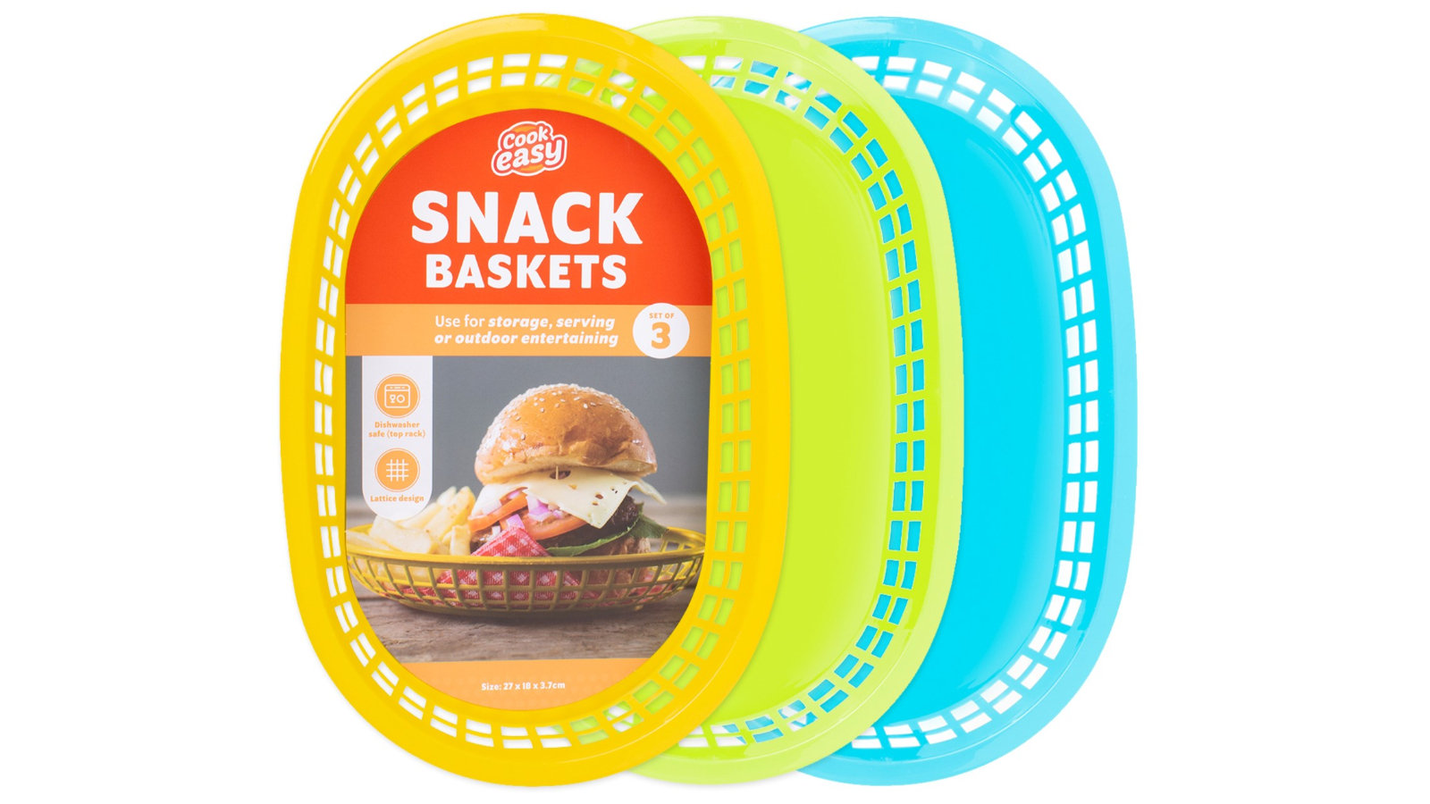 Cook Easy Set of 3 Oval Plastic Snack Baskets