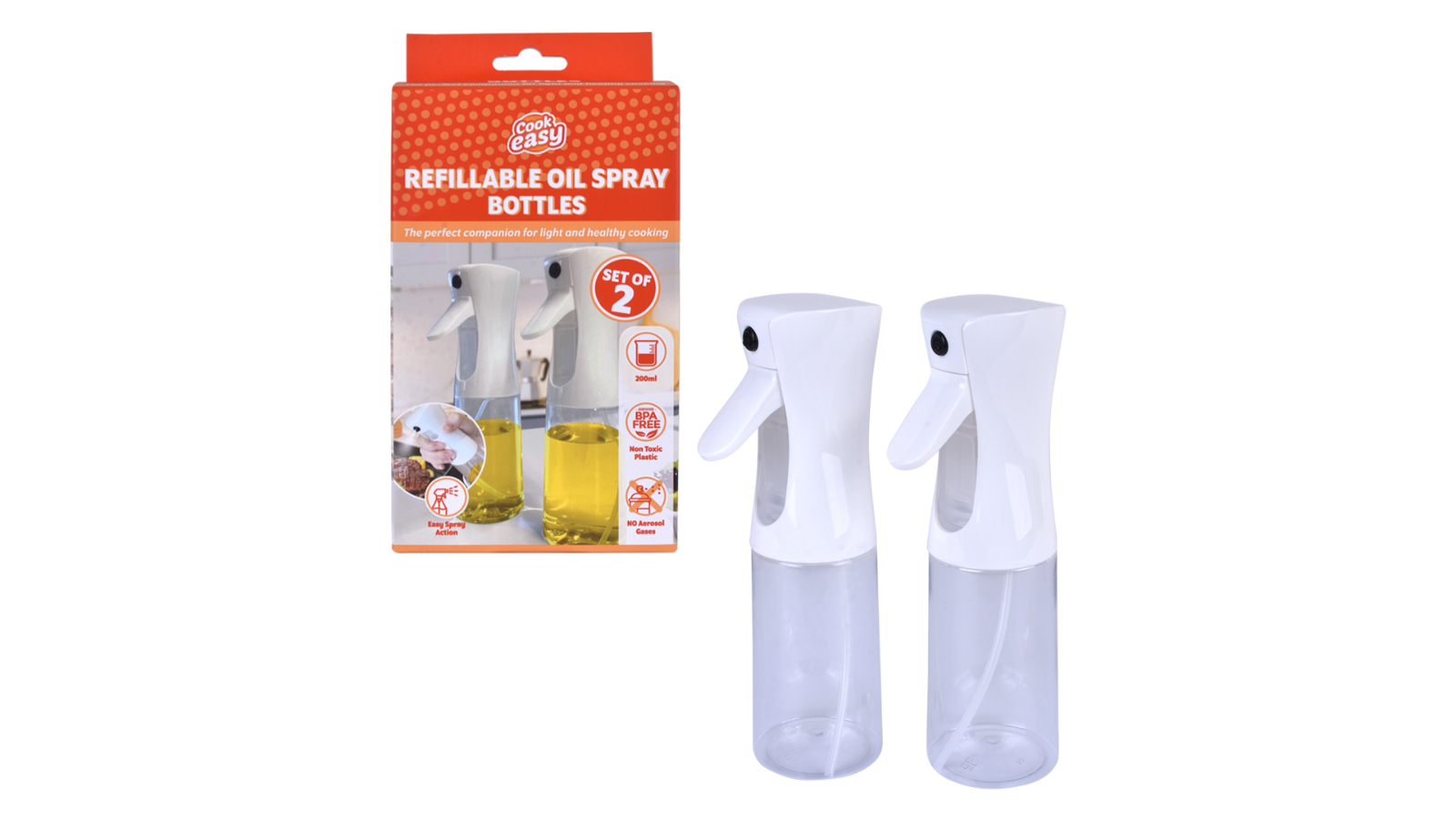 Cook Easy Set of 2 Refillable Oil Spray Bottle - White