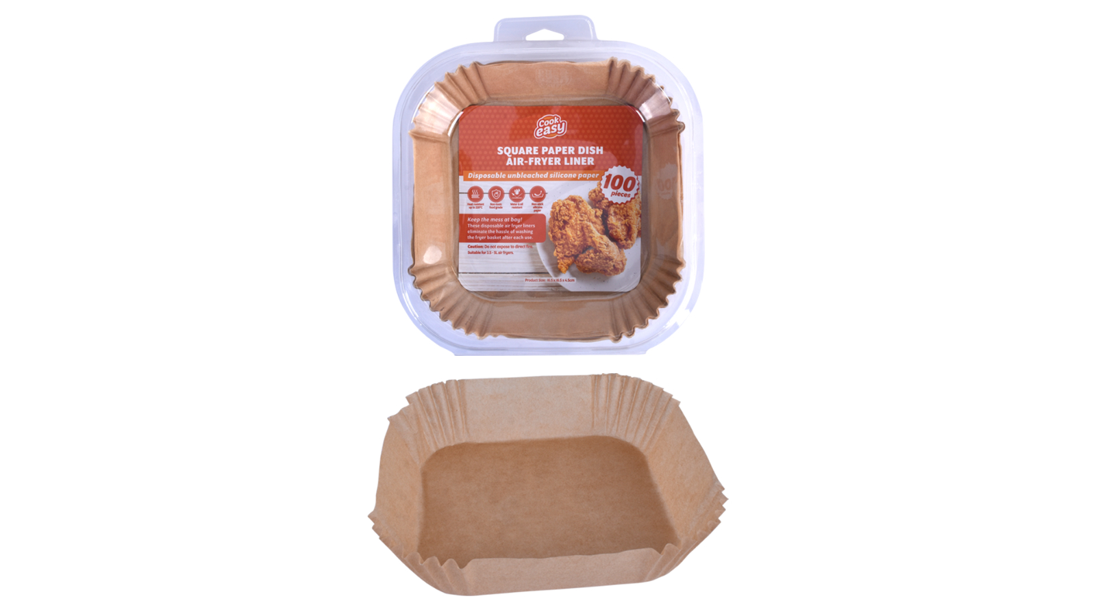 Cook Easy 100 Piece Air Fryer Paper Dish Square - 20 x 20cm