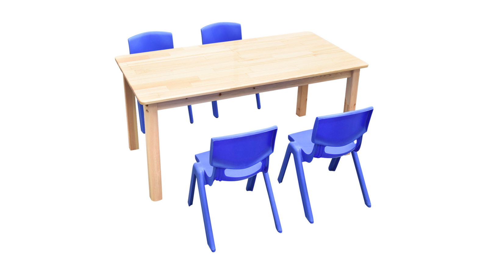 HelloDeal 120 x 60cm Wooden Timber Pinewood Kids Study Table and 4 Plastic Chair Set - Blue