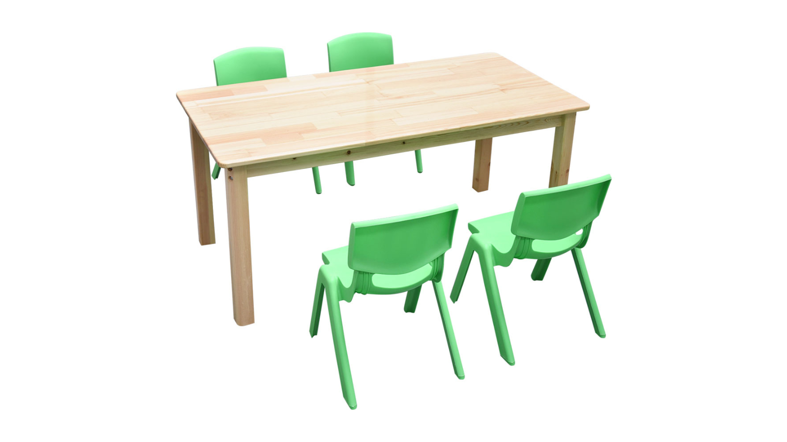 HelloDeal 120 x 60cm Wooden Timber Pinewood Kids Study Table and 4 Plastic Chair Set - Green