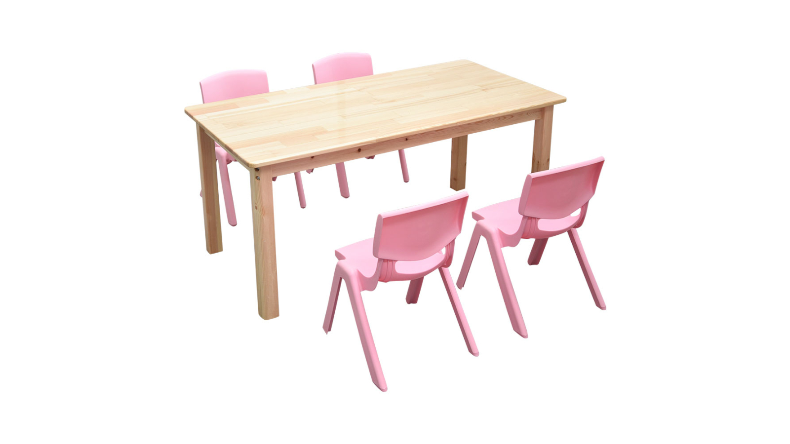 HelloDeal 120 x 60cm Pinewood Kids Study Table and 4 Piece Plastic Chair Set - Pink