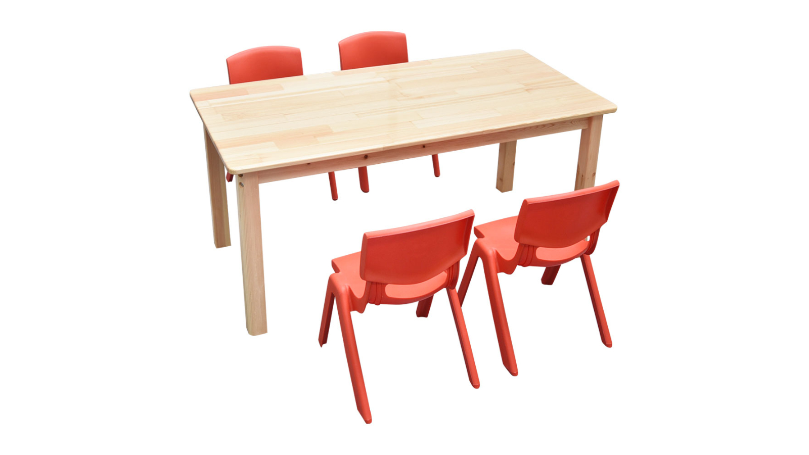 HelloDeal 120 x 60cm Pinewood Kids Study Table and 4 Piece Plastic Chair Set - Red