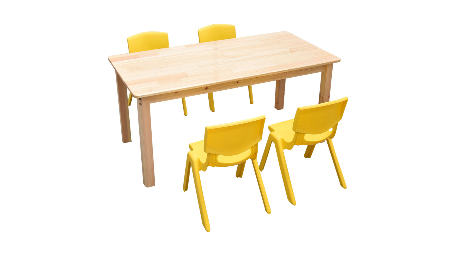 HelloDeal 120 x 60cm Pinewood Kids Study Table and 4 Piece Plastic Chair Set - Yellow