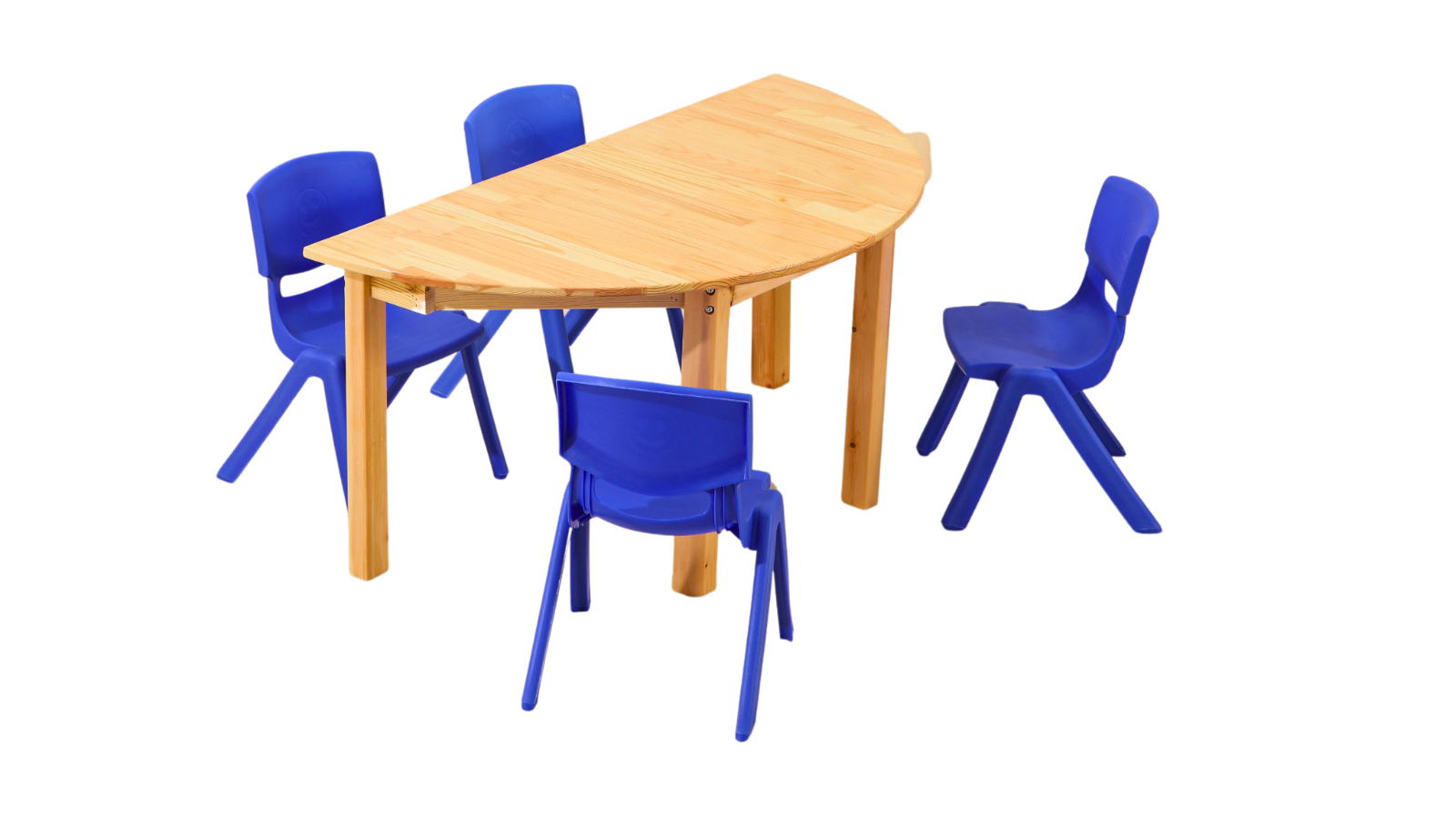 HelloDeal Set of 4 Kids Chair and Semi Circle Pinewood Table - Blue