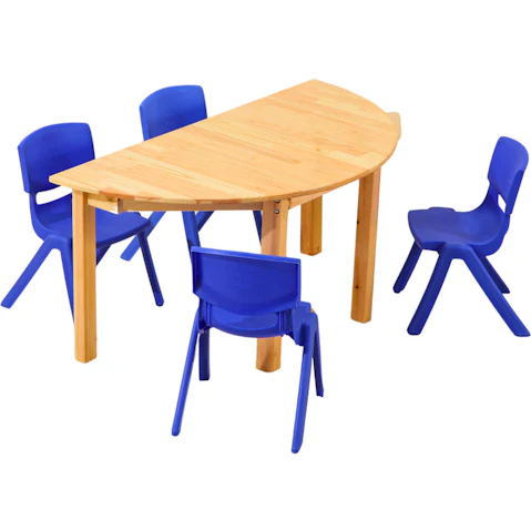 HelloDeal Set of 4 Kids Chair and Semi Circle Pinewood Table - Blue