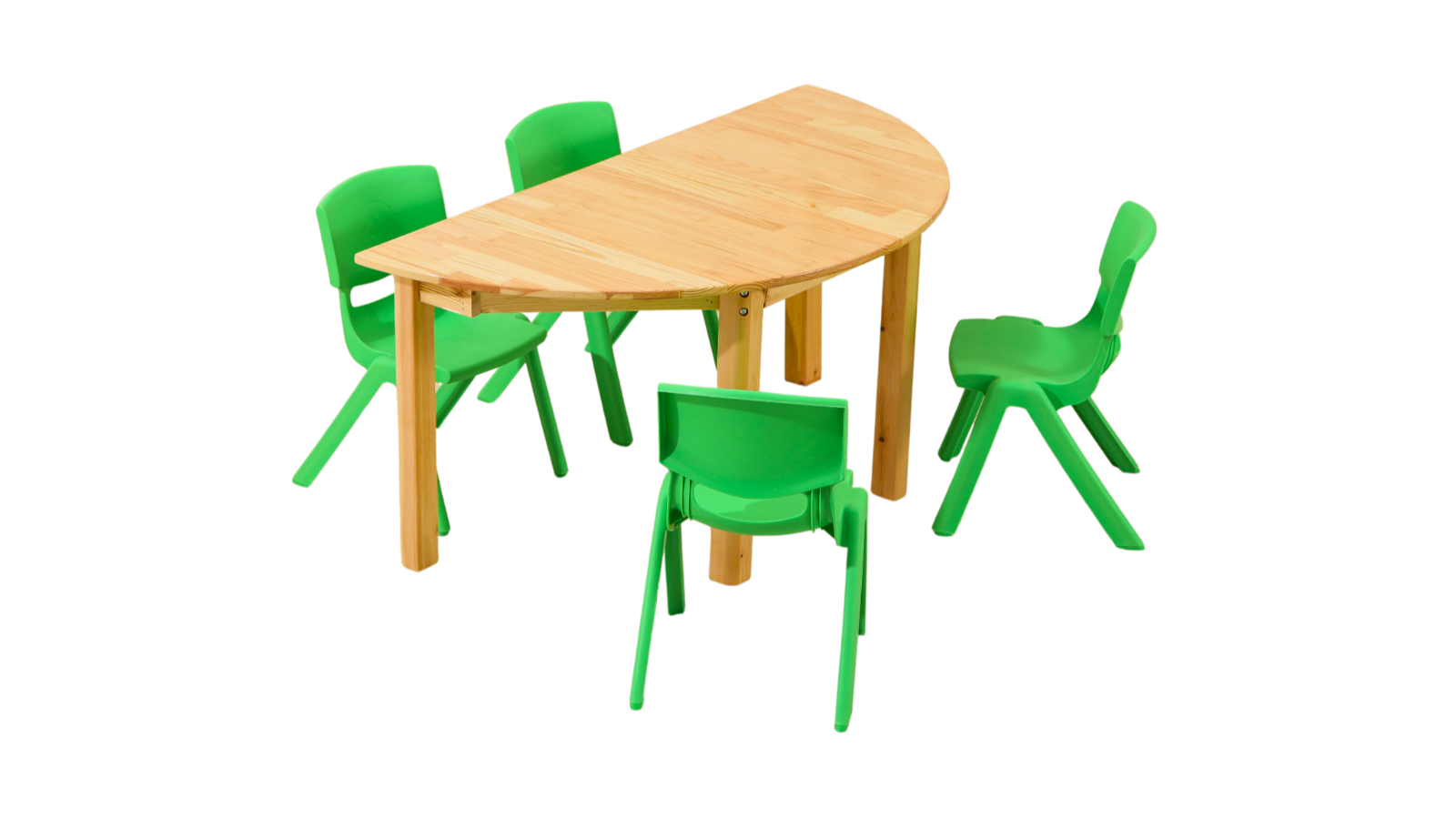 HelloDeal Set of 4 Kids Chair and Semi Circle Pinewood Table - Green
