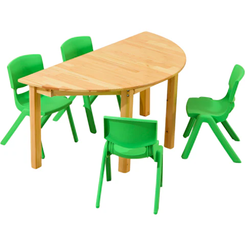 HelloDeal Set of 4 Kids Chair and Semi Circle Pinewood Table - Green
