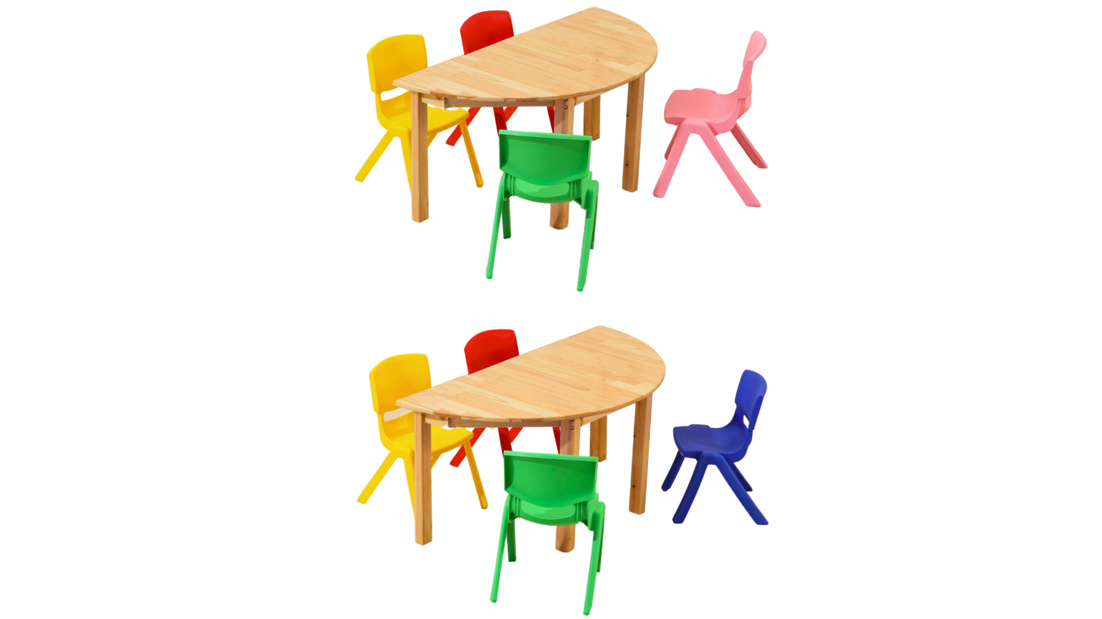 HelloDeal Set of 4 Kids Mixed Chair and Semi Circle Pinewood Table