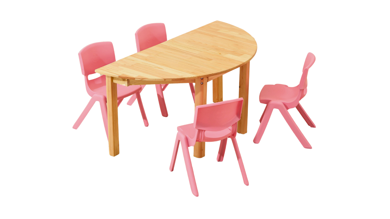 HelloDeal Set of 4 Kids Chair and Semi Circle Pinewood Table - Pink