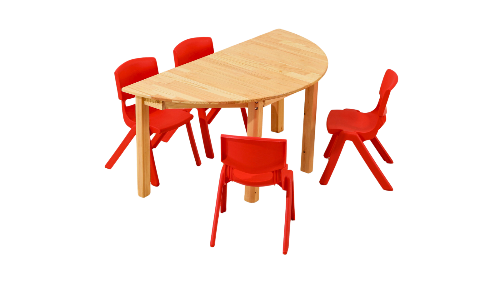 HelloDeal Set of 4 Kids Chair and Semi Circle Pinewood Table - Red