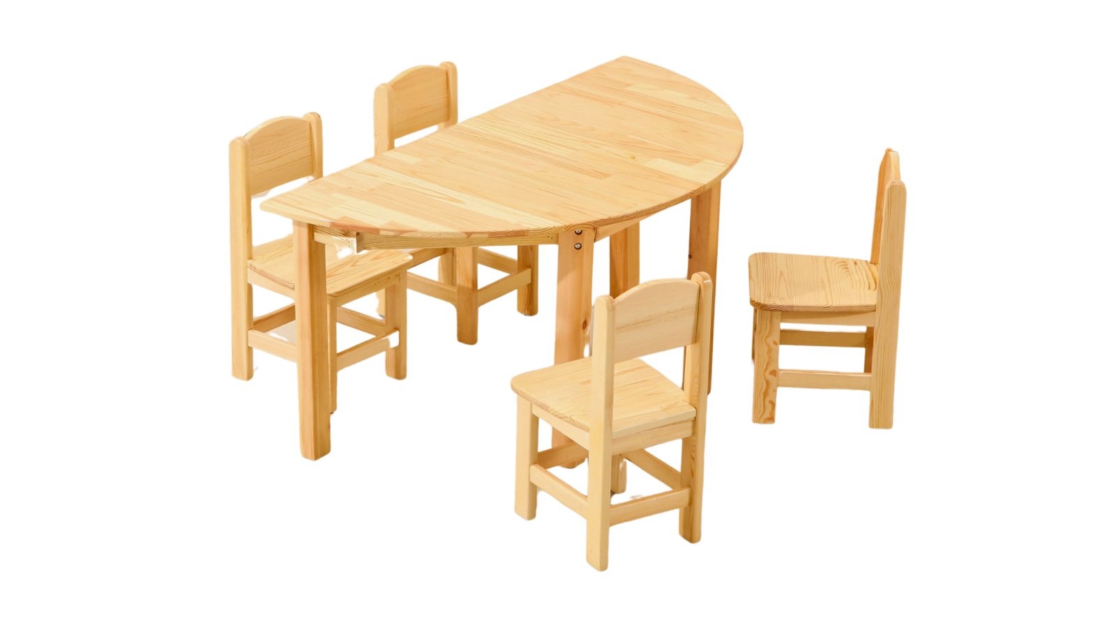 HelloDeal Set of 4 Kids Wooden Chair and Semi Circle Table