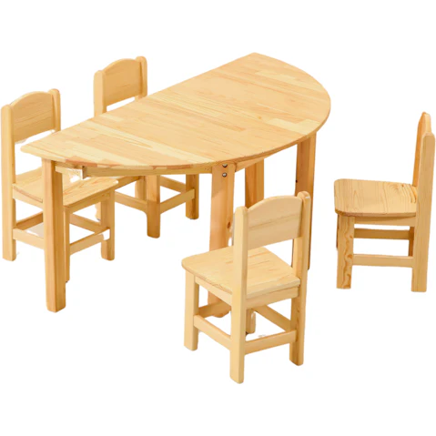 HelloDeal Set of 4 Kids Wooden Chair and Semi Circle Table