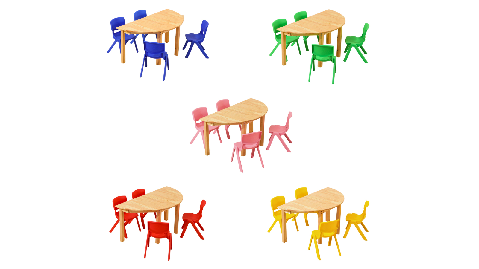 HelloDeal Set of 4 Kids Chair and Semi Circle Pinewood Table