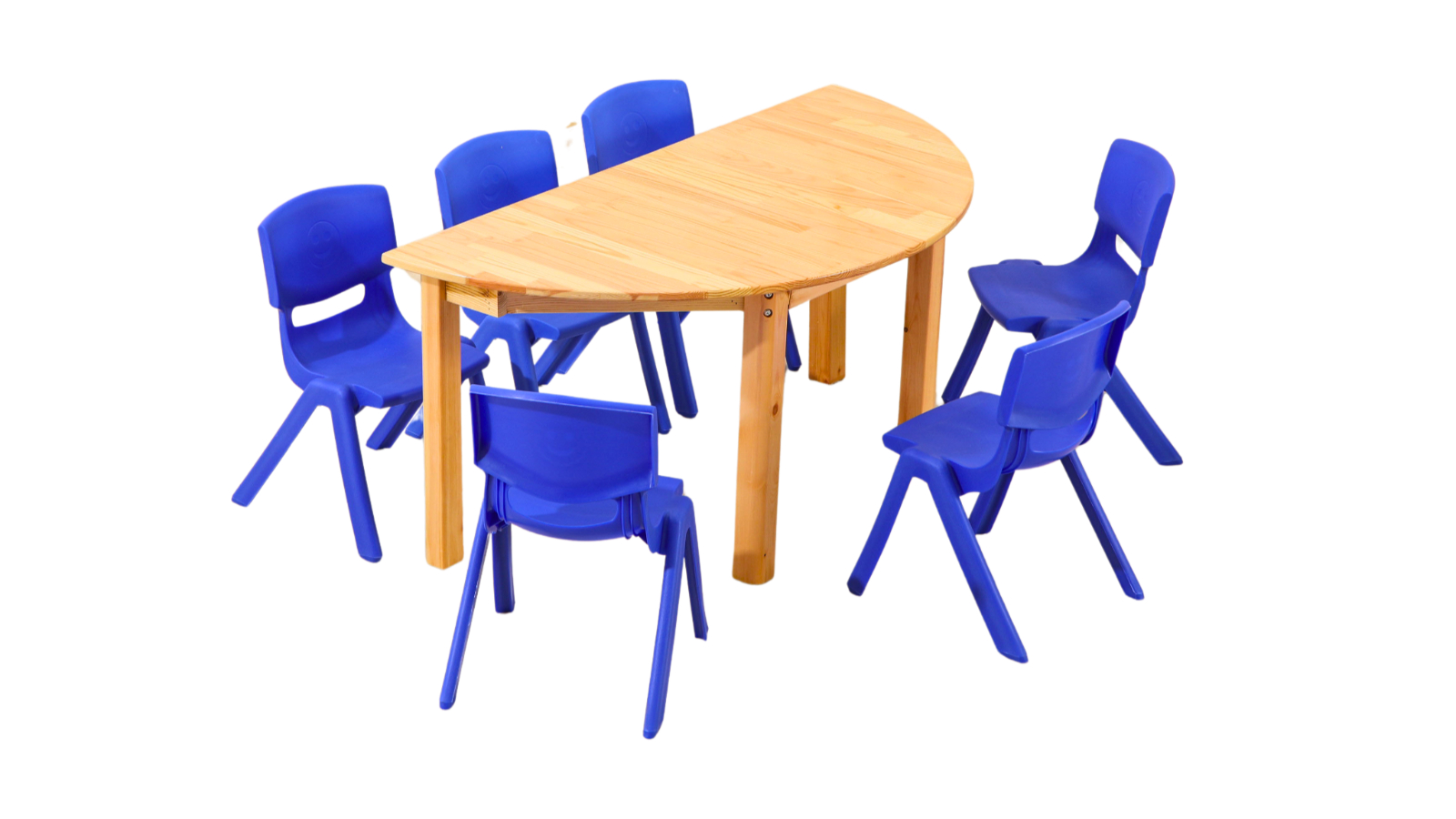 HelloDeal Set of 6 Kids Chair and Semi Circle Pinewood Table - Blue