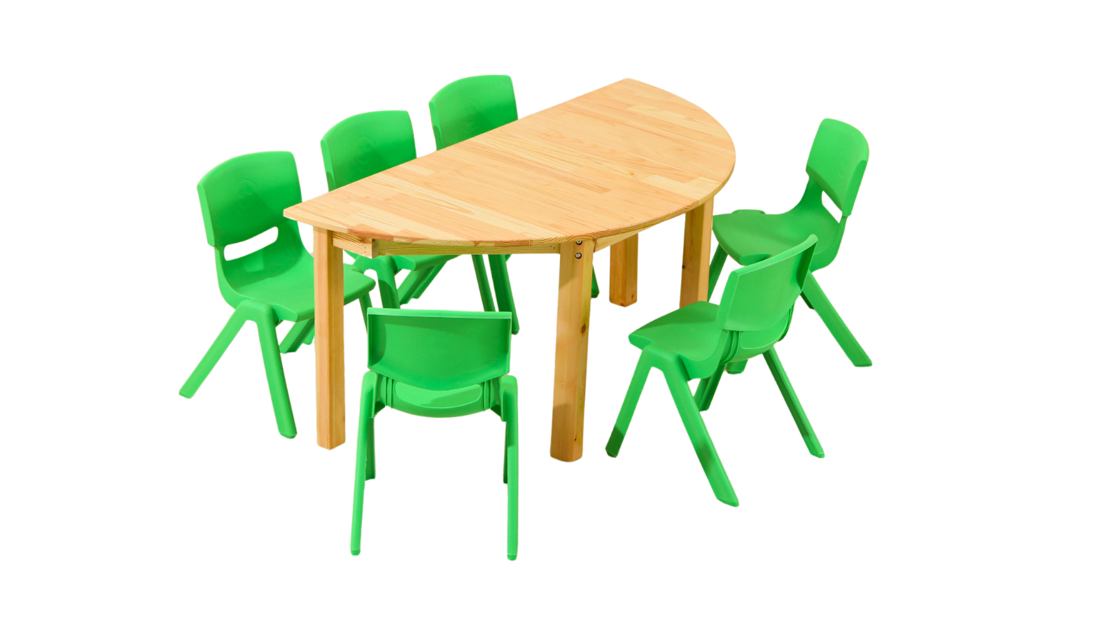 HelloDeal Set of 6 Kids Chair and Semi Circle Pinewood Table - Green
