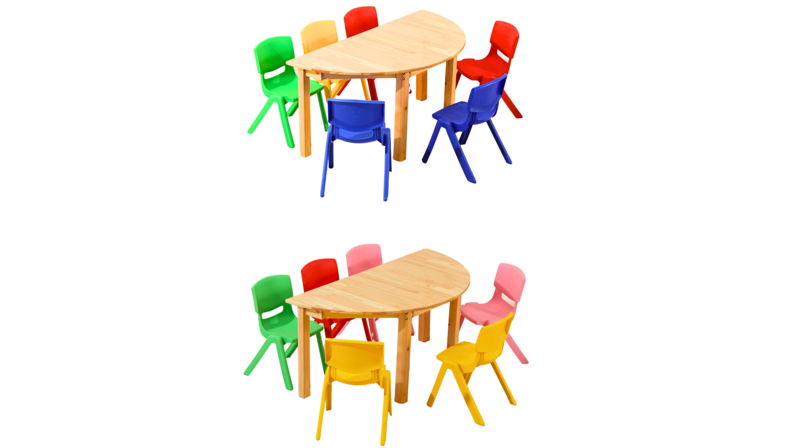 HelloDeal Set of 6 Kids Mixed Chair and Semi Circle Pinewood Table
