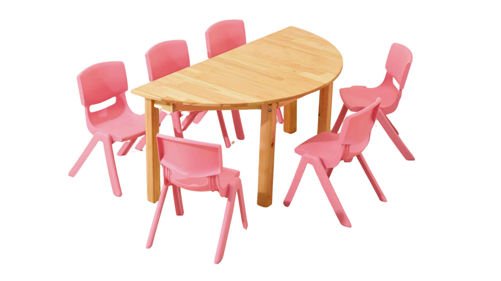 HelloDeal Set of 6 Kids Chair and Semi Circle Pinewood Table - Pink
