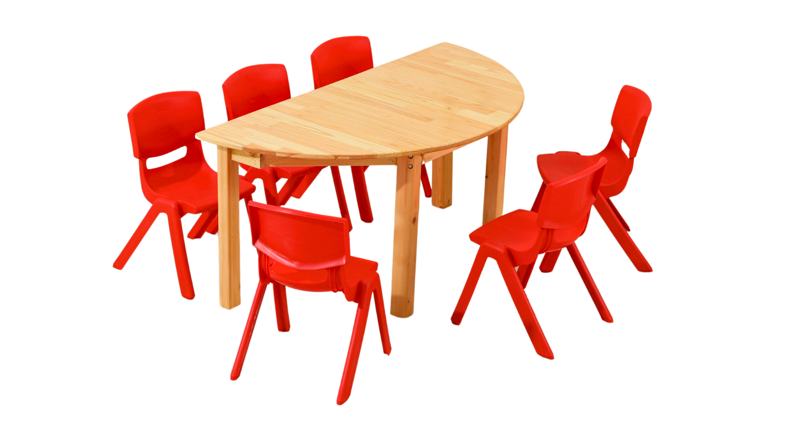 HelloDeal Set of 6 Kids Chair and Semi Circle Pinewood Table - Red