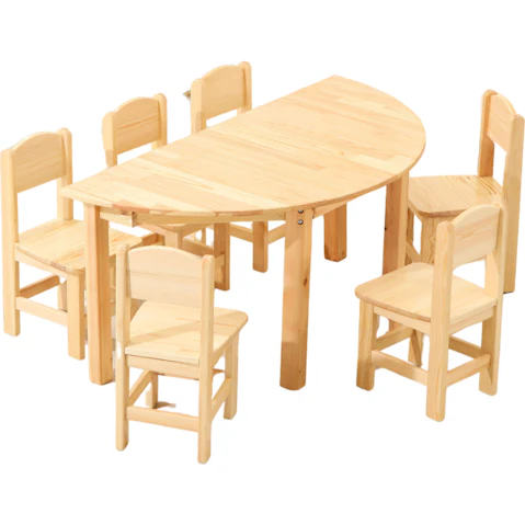 HelloDeal Set of 6 Kids Wooden Chair and Semi Circle Table