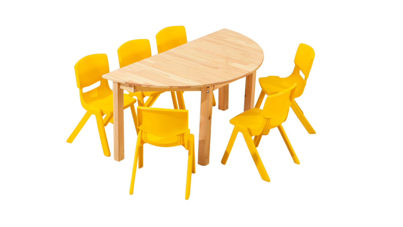 HelloDeal Set of 6 Kids Chair and Semi Circle Pinewood Table - Yellow