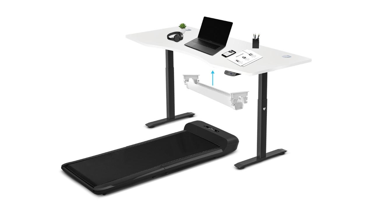WalkingPad C2 Black Treadmill with White Dual Motor Standing Desk - 150cm