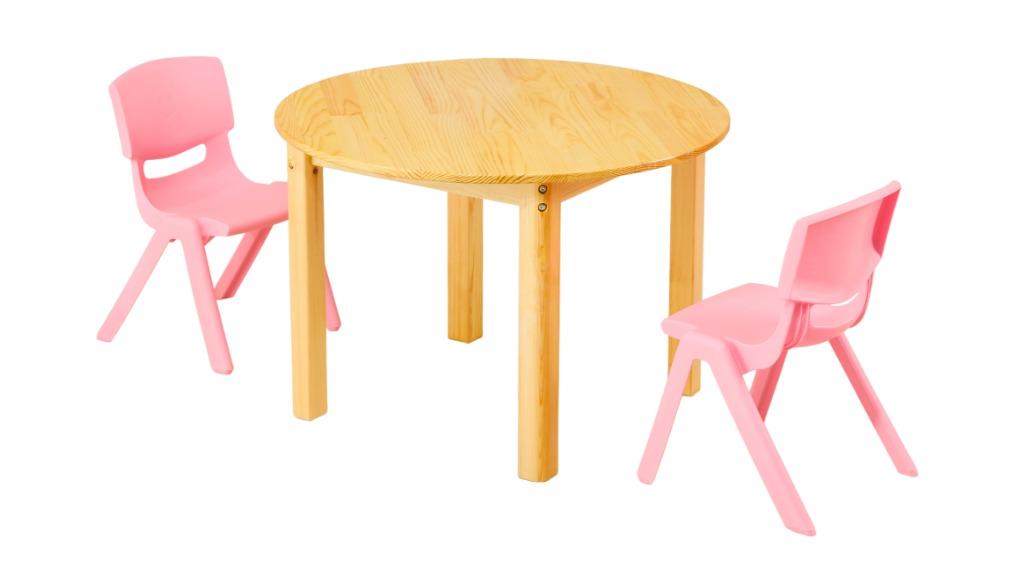 HelloDeal 80cm Round Wooden Kids Table and 2 Chair Set - Pink