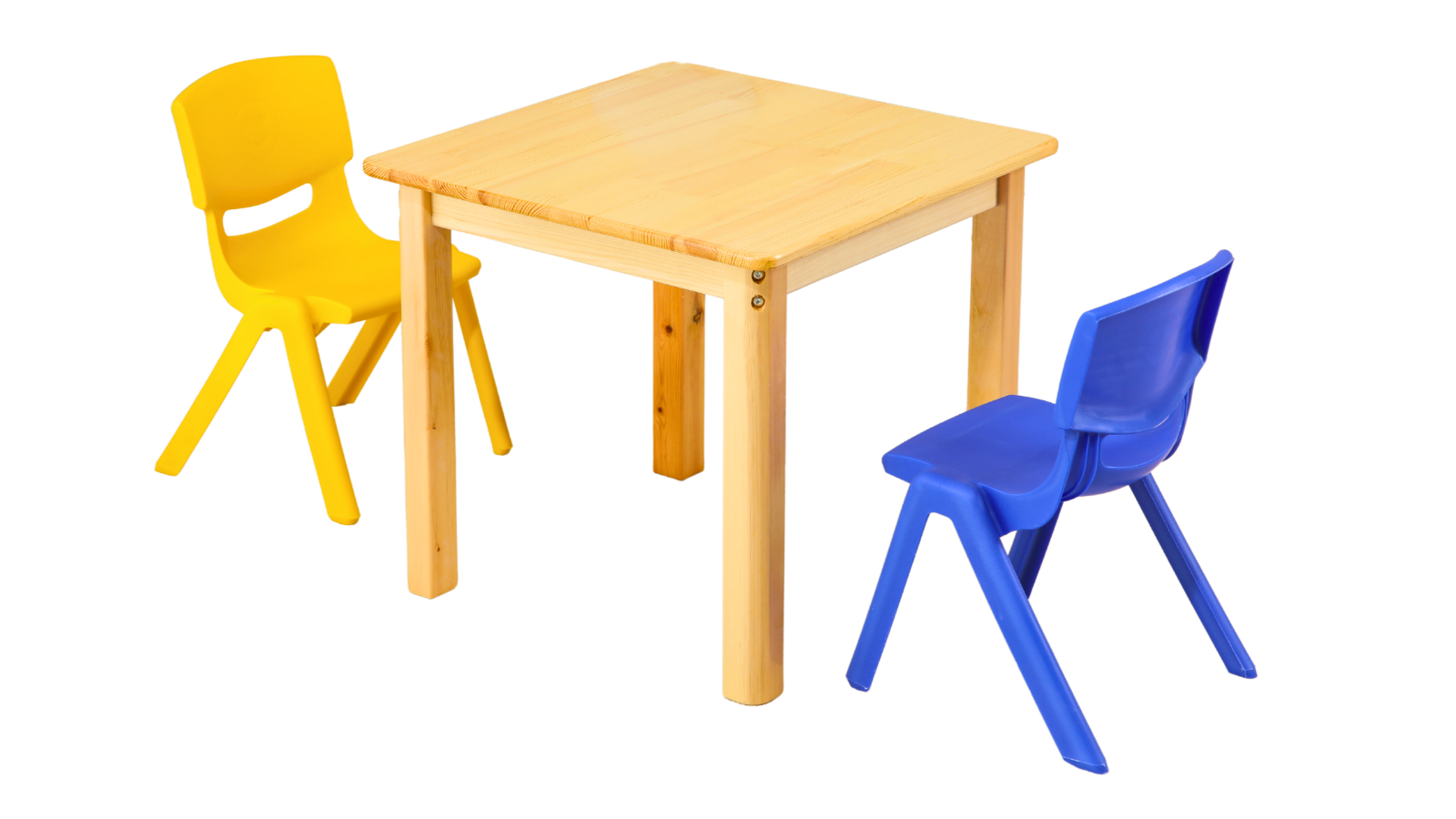 HelloDeal 60cm Square Wooden Kids Table and 2 Chair Set - Natural