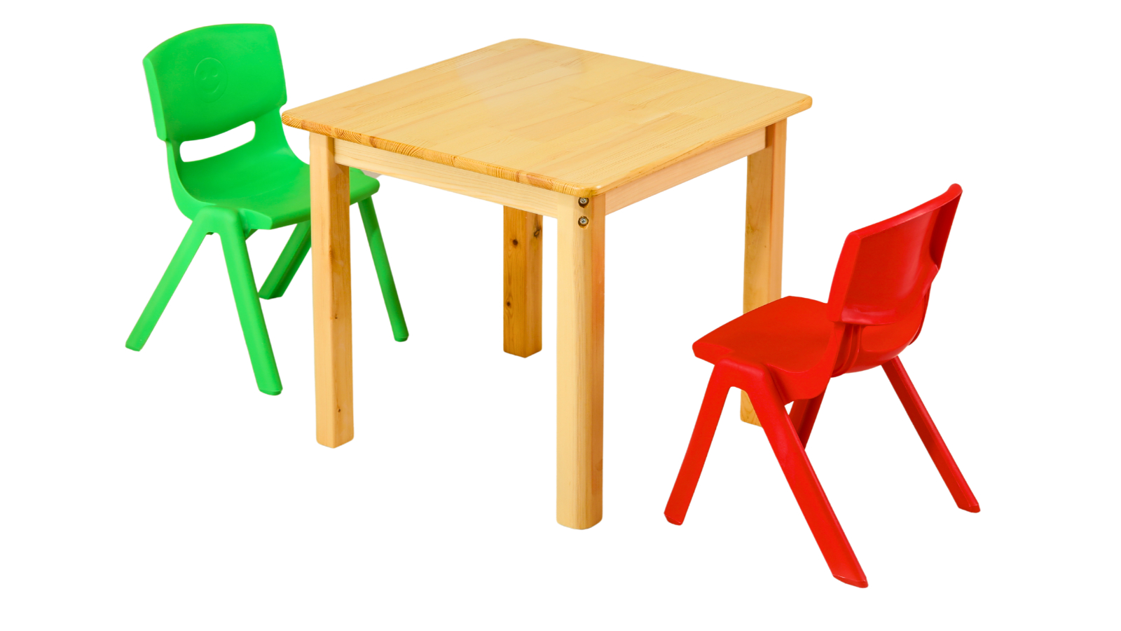 HelloDeal 60cm Square Wooden Kids Table and 2 Chair Set - Red/Green