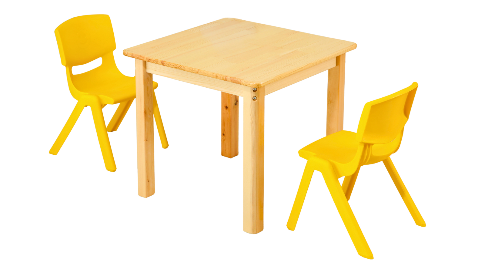HelloDeal 60cm Square Wooden Kids Table and 2 Yellow Chair - Natural