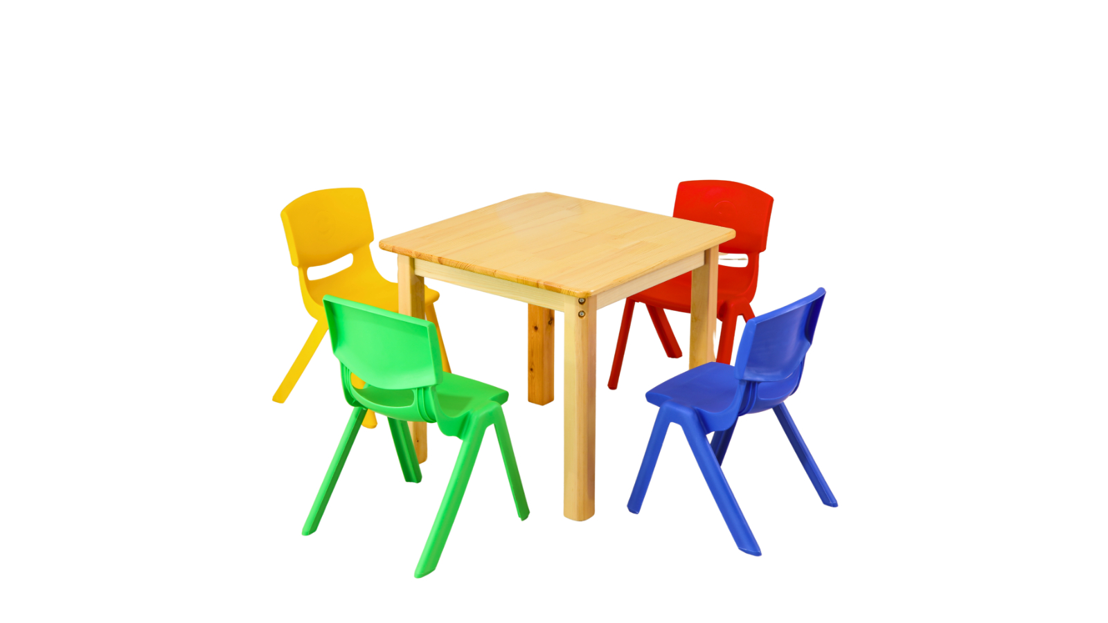 HelloDeal 60cm Wooden Kids Square Table and 4 Mixed Chair - Natural