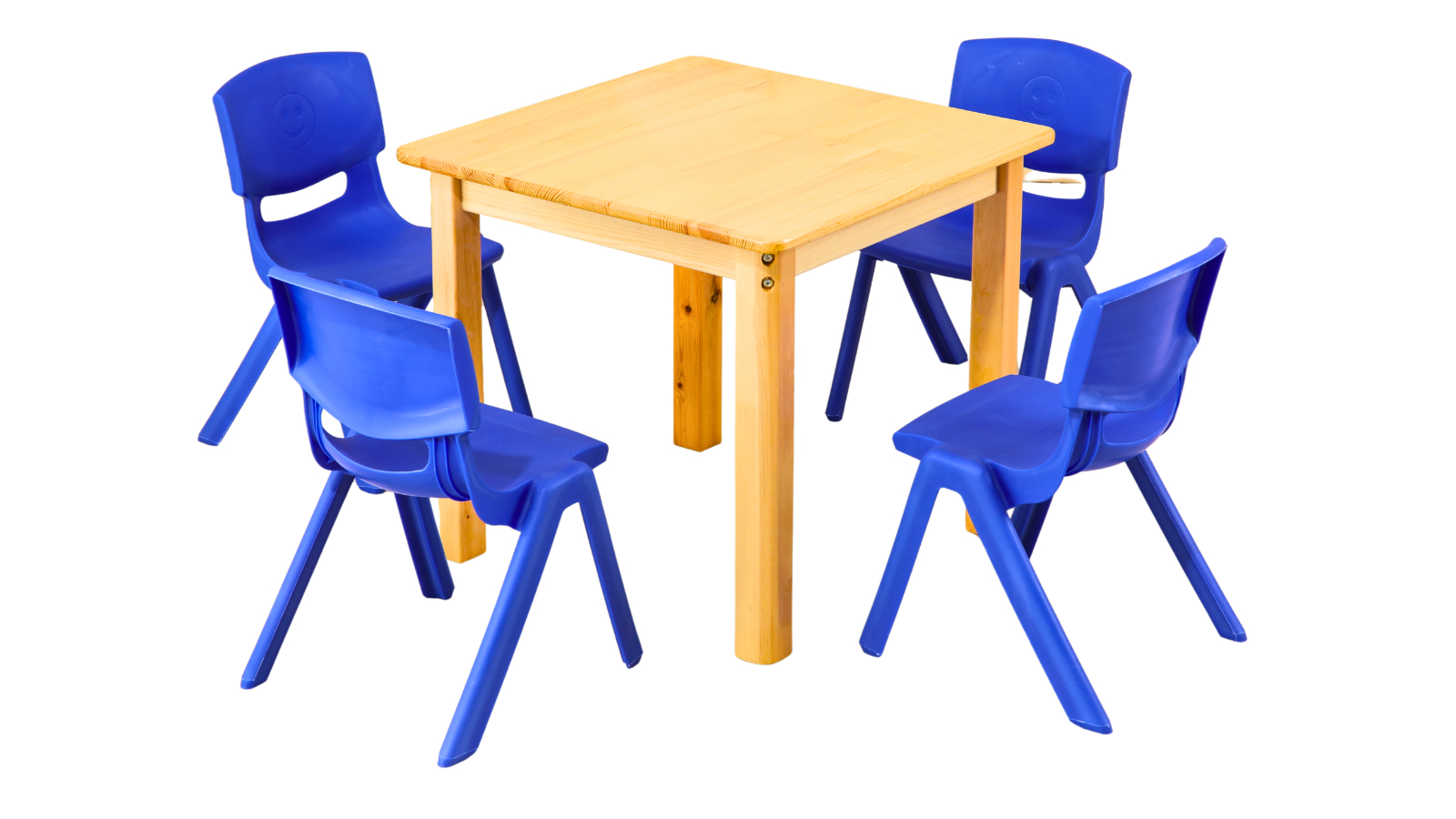 HelloDeal 60cm Square Wooden Kids Table and 4 Blue Chair
