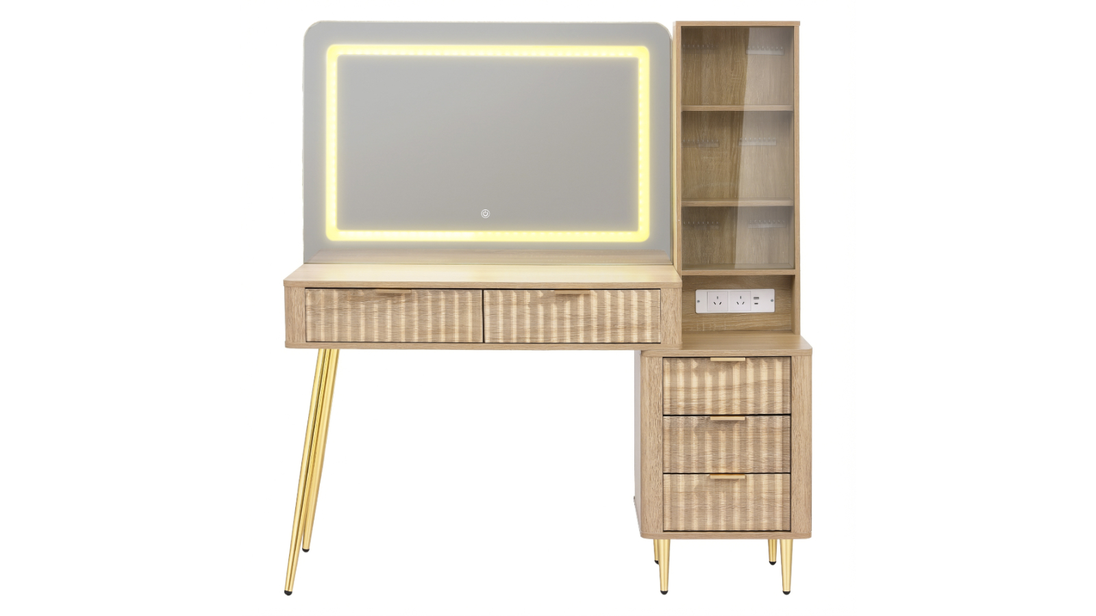 Artiss Charging Station LED Vanity Desk - Wood