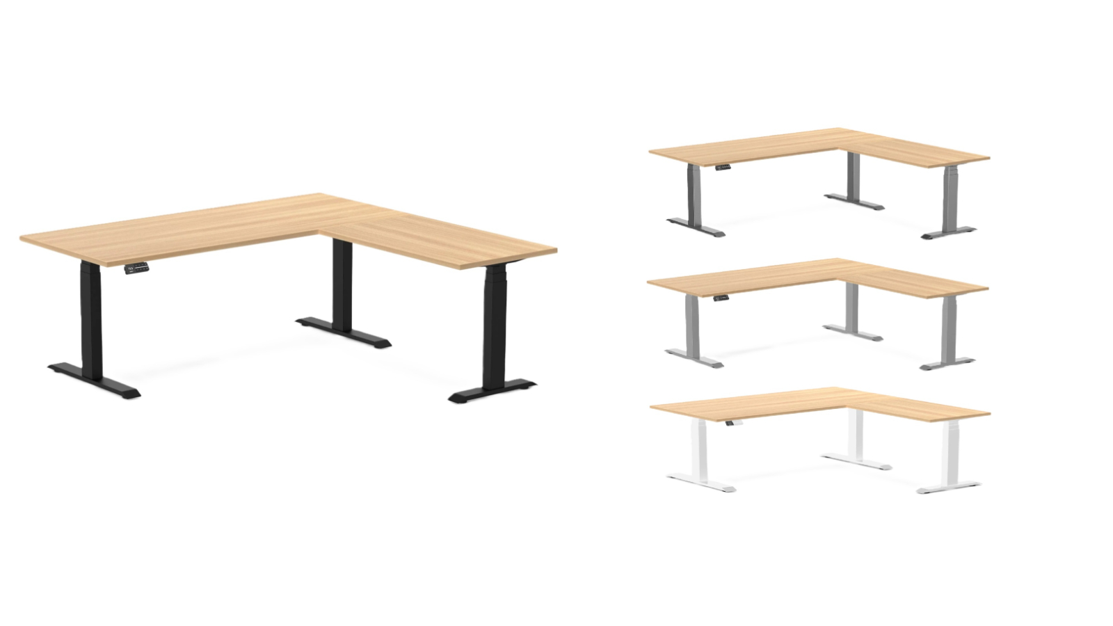 Desky Sublime Teak Eco L-Shape Melamine Sit Stand Desk