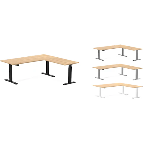 Desky Sublime Teak Eco L-Shape Melamine Sit Stand Desk
