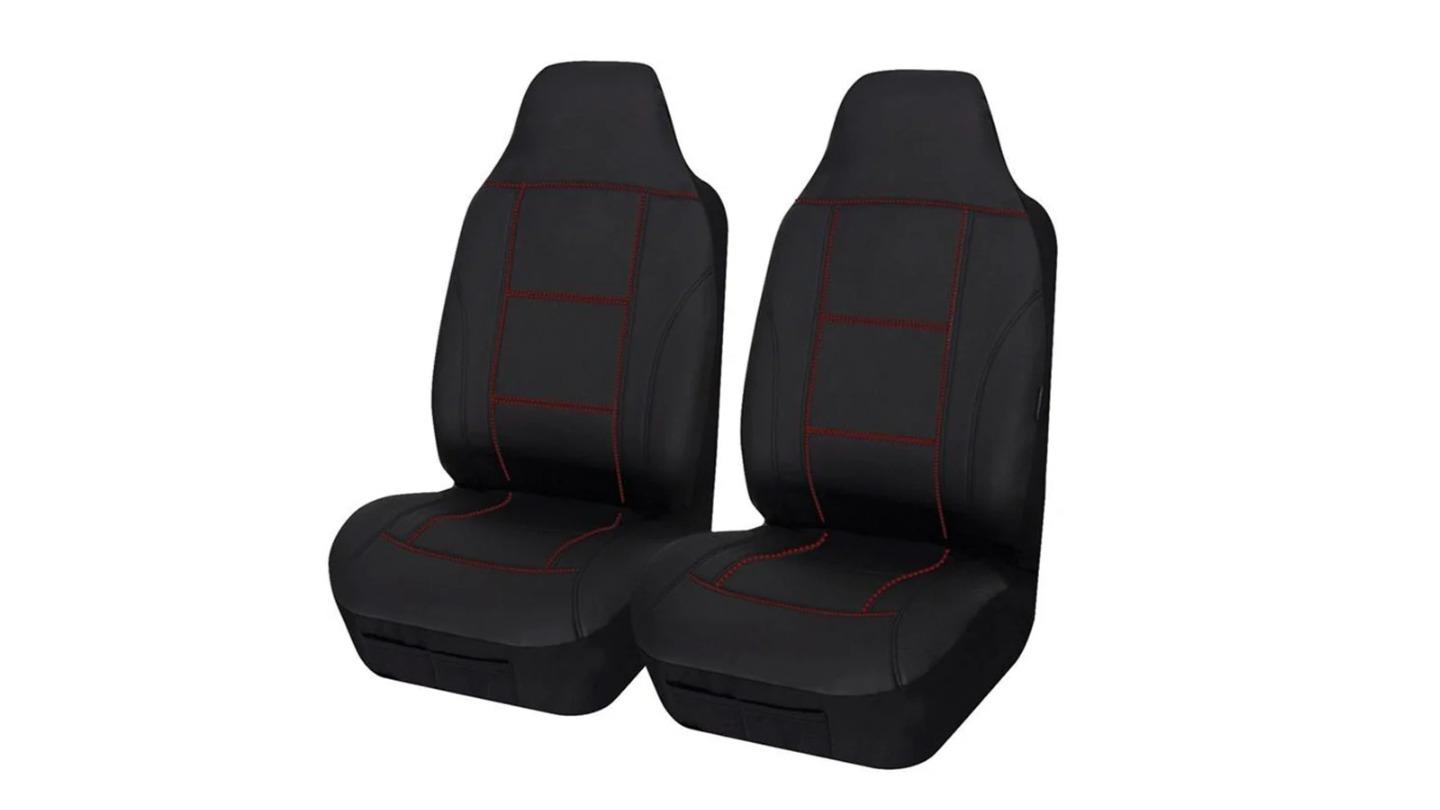 My Car Size 60/25 Stitching Universal Front Seat Cover - Black/Red