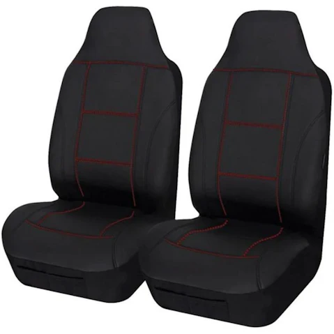 My Car Size 60/25 Stitching Universal Front Seat Cover - Black/Red
