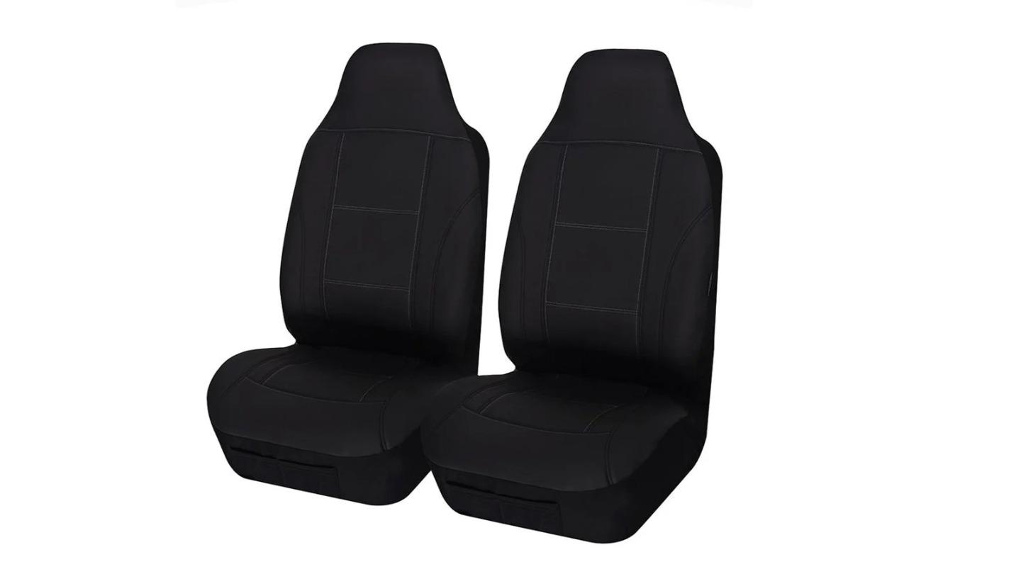 My Car Size 60/25 Stitching Universal Front Seat Cover - Black/White
