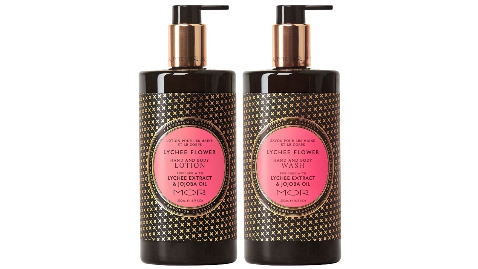 MOR Emporium Classics Hand and Body Milk 500ml and Hand and Body Wash Set 500ml - Lychee Flower