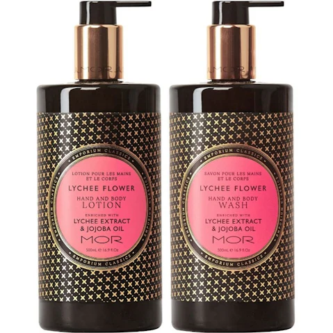 MOR Emporium Classics Hand and Body Milk 500ml and Hand and Body Wash Set 500ml - Lychee Flower