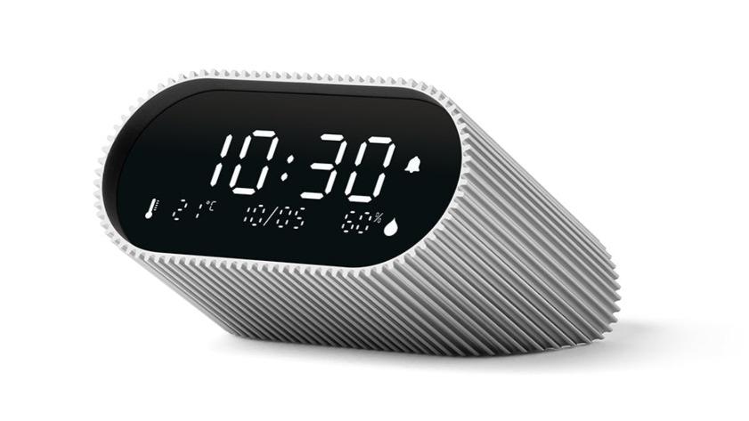 Lexon Ray LCD Alarm Clock with Temperature/Humidity Display - Alu Polish