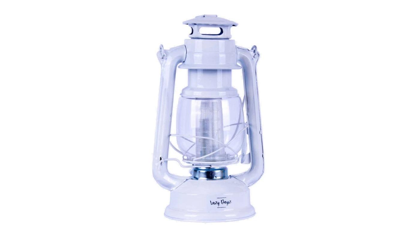 Lazy Dayz 12 LED Solid Metal Camping Hurricane Lantern - White