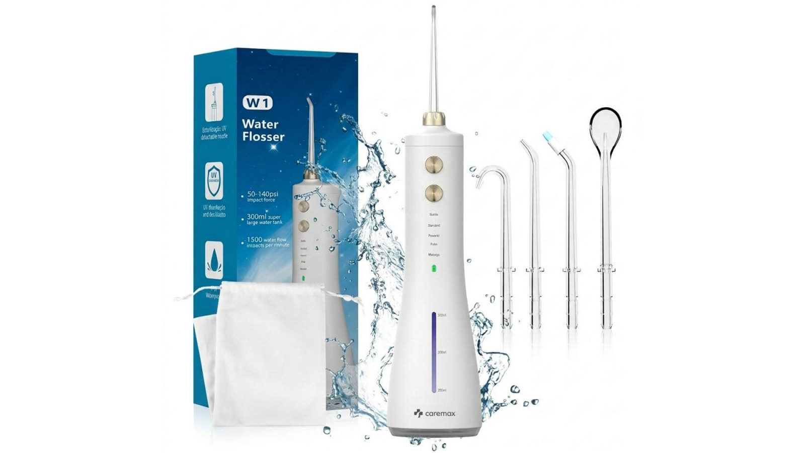 Caremax 300ml Cordless Sterilising Rechargeable Water Flosser