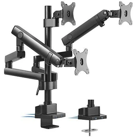 Brateck Triple Monitor Aluminum Slim Pole Held Mechanical Spring Monitor Arm - 17" to 27" Monitors